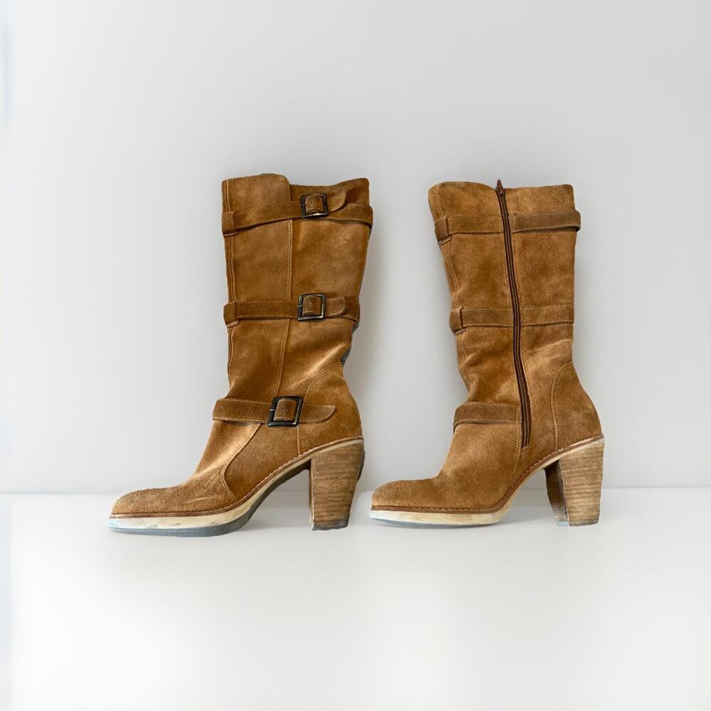 VIA SPIGA LADIES KNEE HIGH BROWN SUEDE BOOTS SIZE 4M MADE IN BRAZIL GOOD COND!